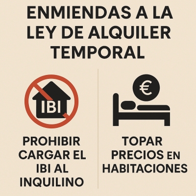 Enmiendas a la ley de alquiler temporal: de prohibir cargar el IBI al inquilino a topar precios en habitaciones