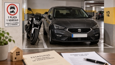 Si aparcas el coche y la moto en la misma plaza la comunidad puede prohibírtelo